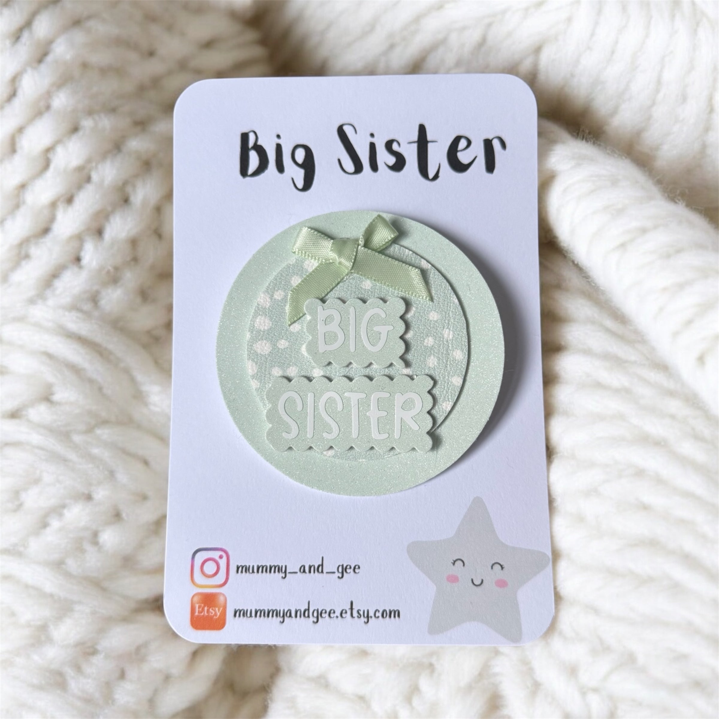 Mint Polka Dot Big Sister Badge