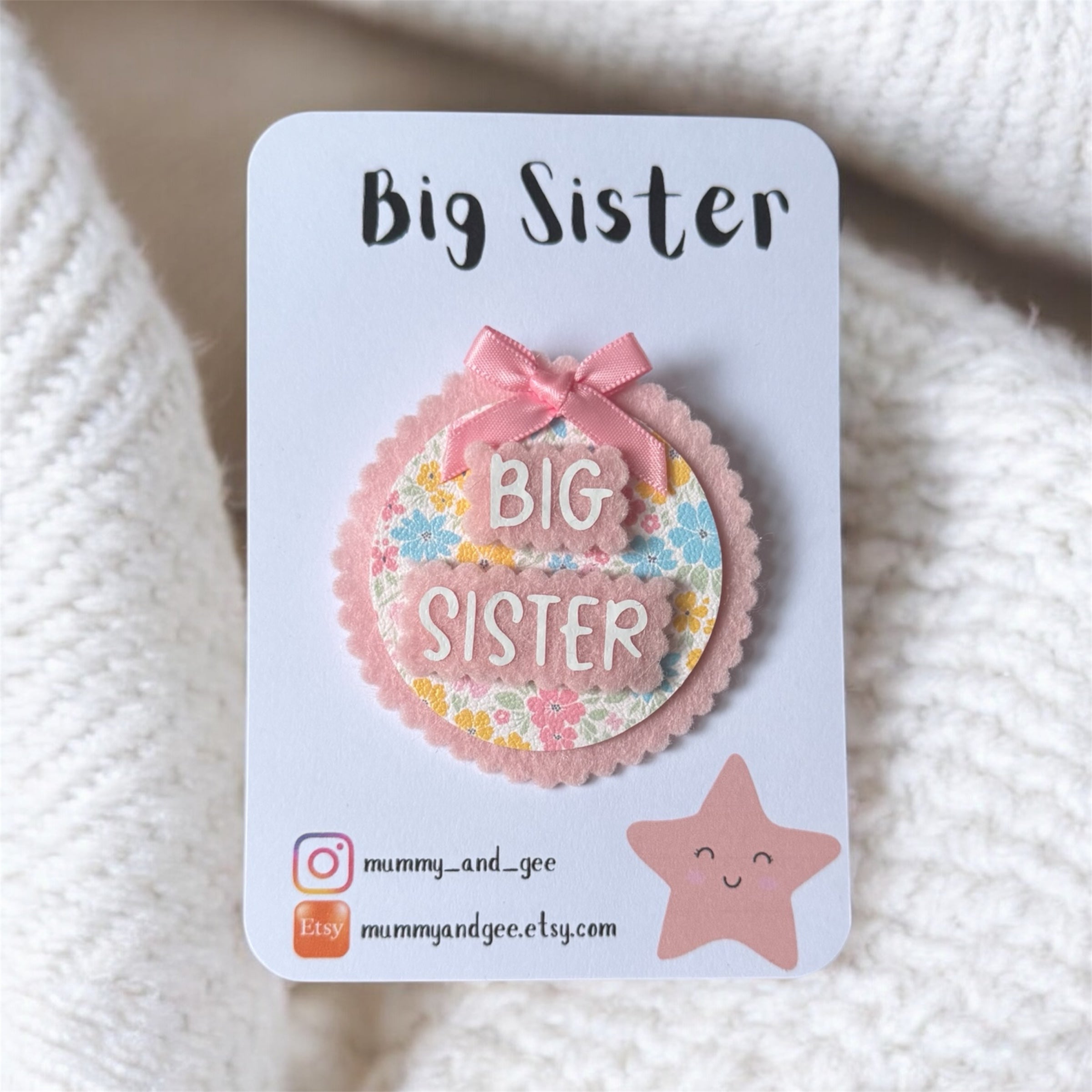 Floral Pastel Big Sister Badge