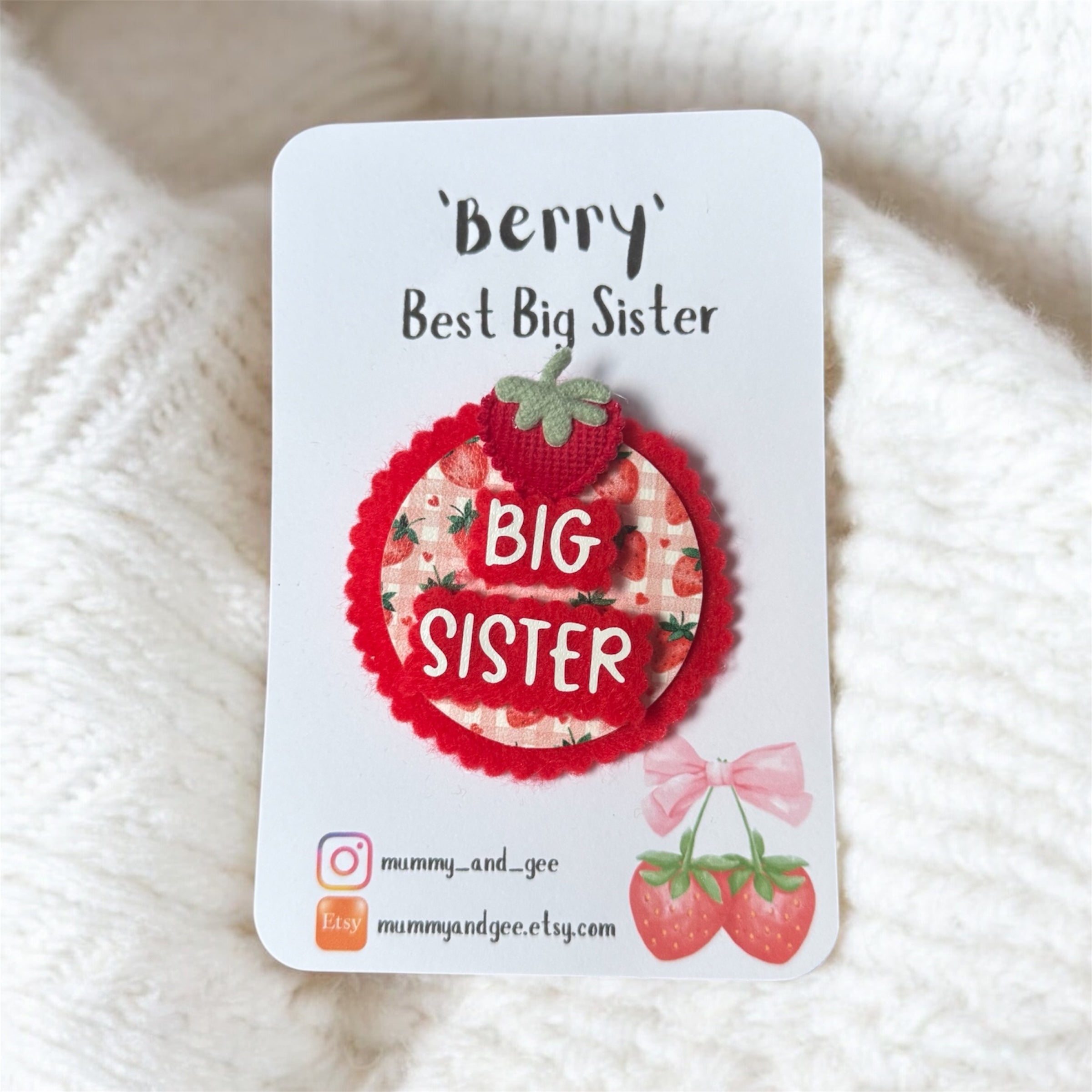 Strawberry themed Big Sister badge