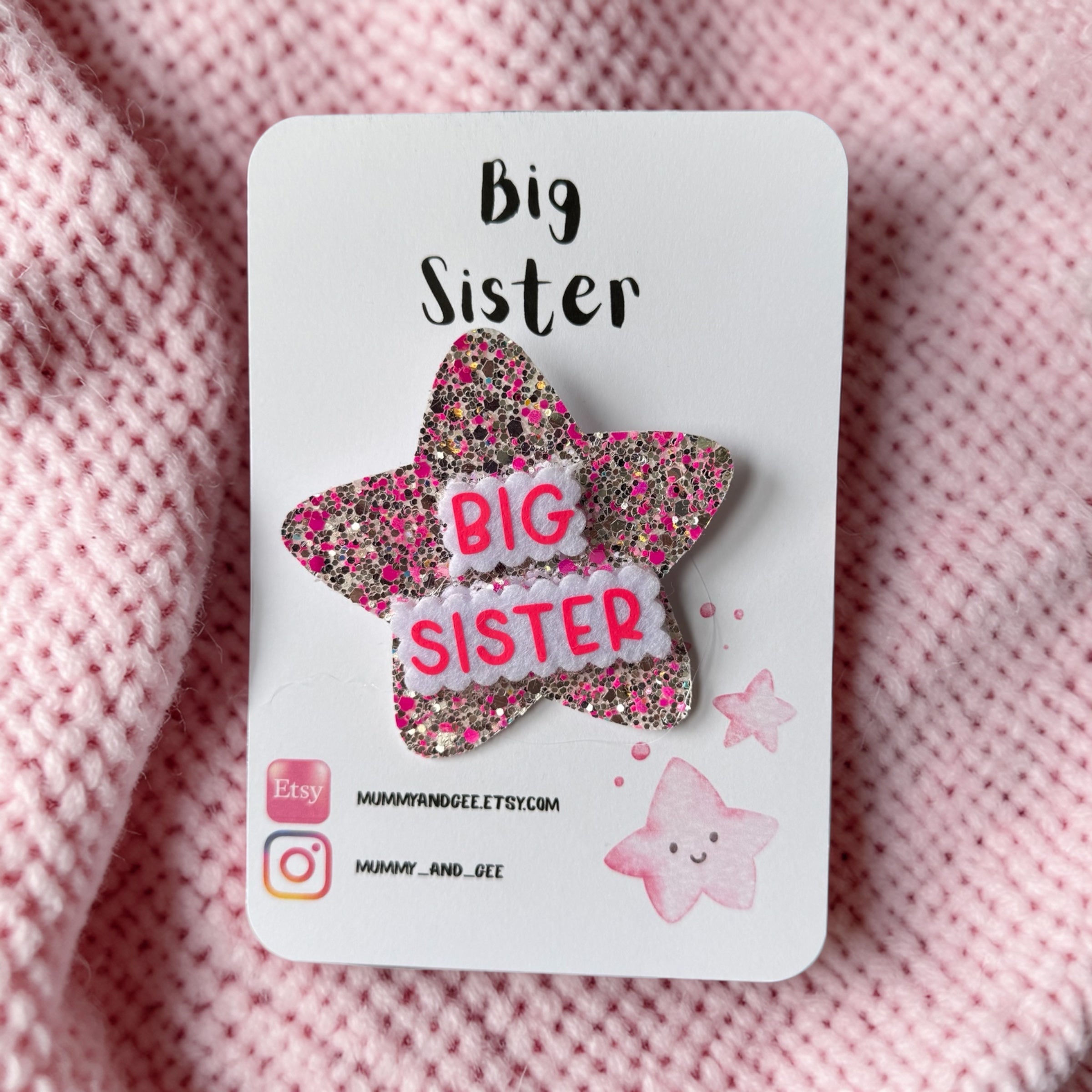 Pink Silver Sparkle Big Sister Badge